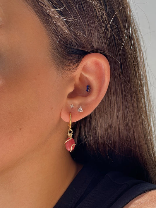 aretes cuarzo ágata rosa artesanal México