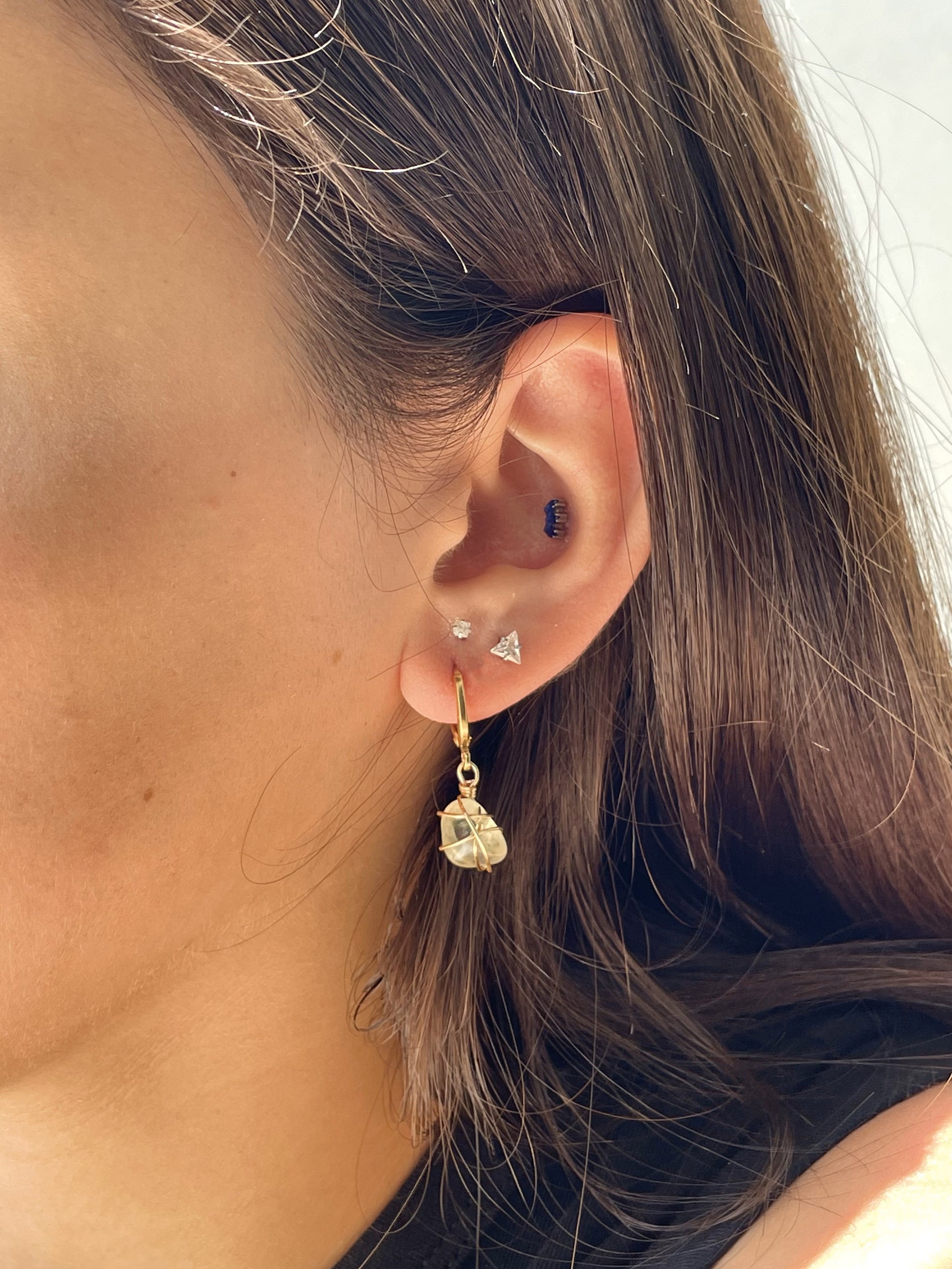 aretes cuarzo prehnita artesanal México