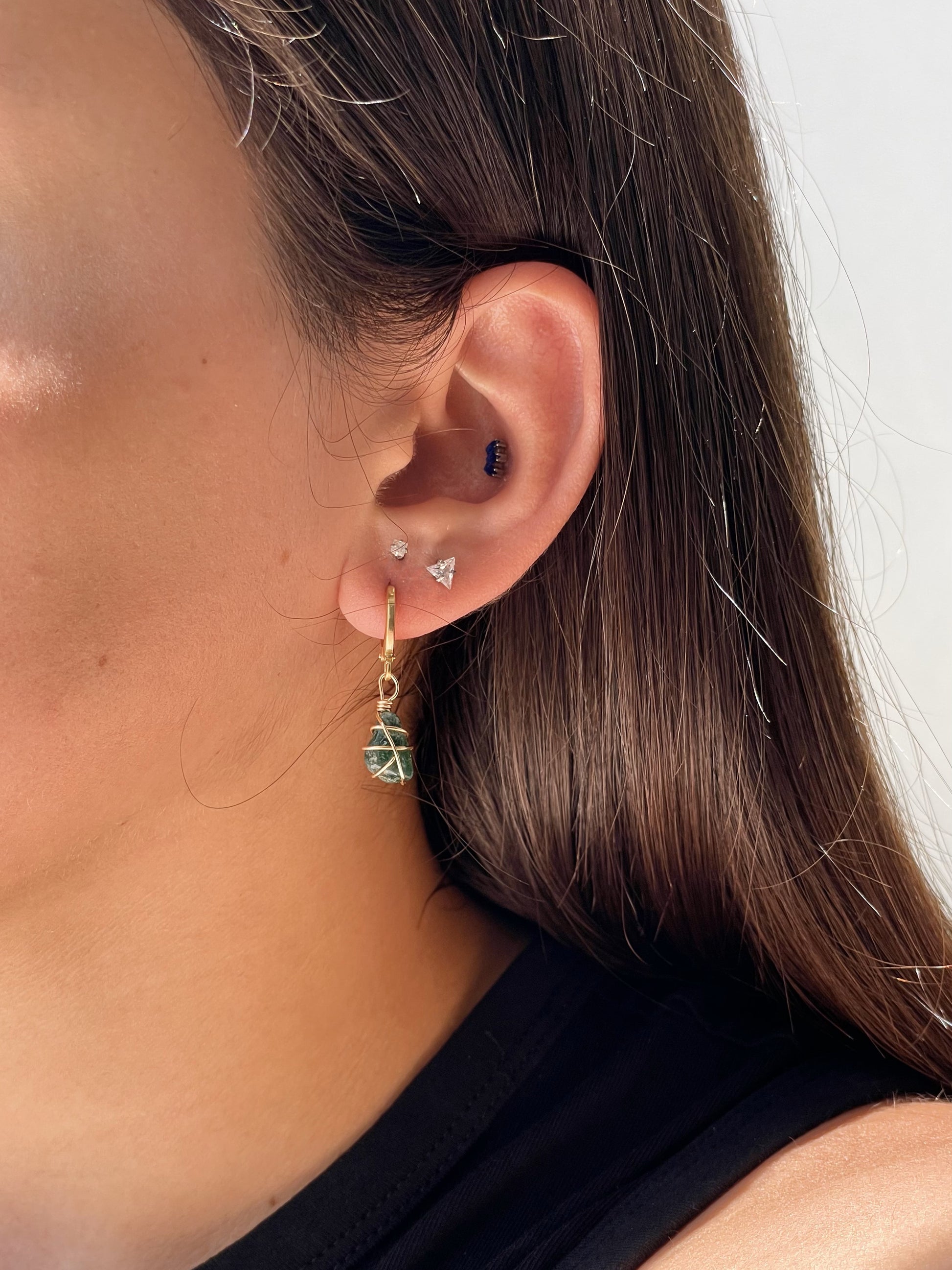 aretes cuarzo venturina verde artesanal México