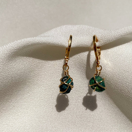 aretes de cuarzo venturina verde artesanal México