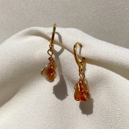 aretes de cuarzo ágata cornalina artesanal México